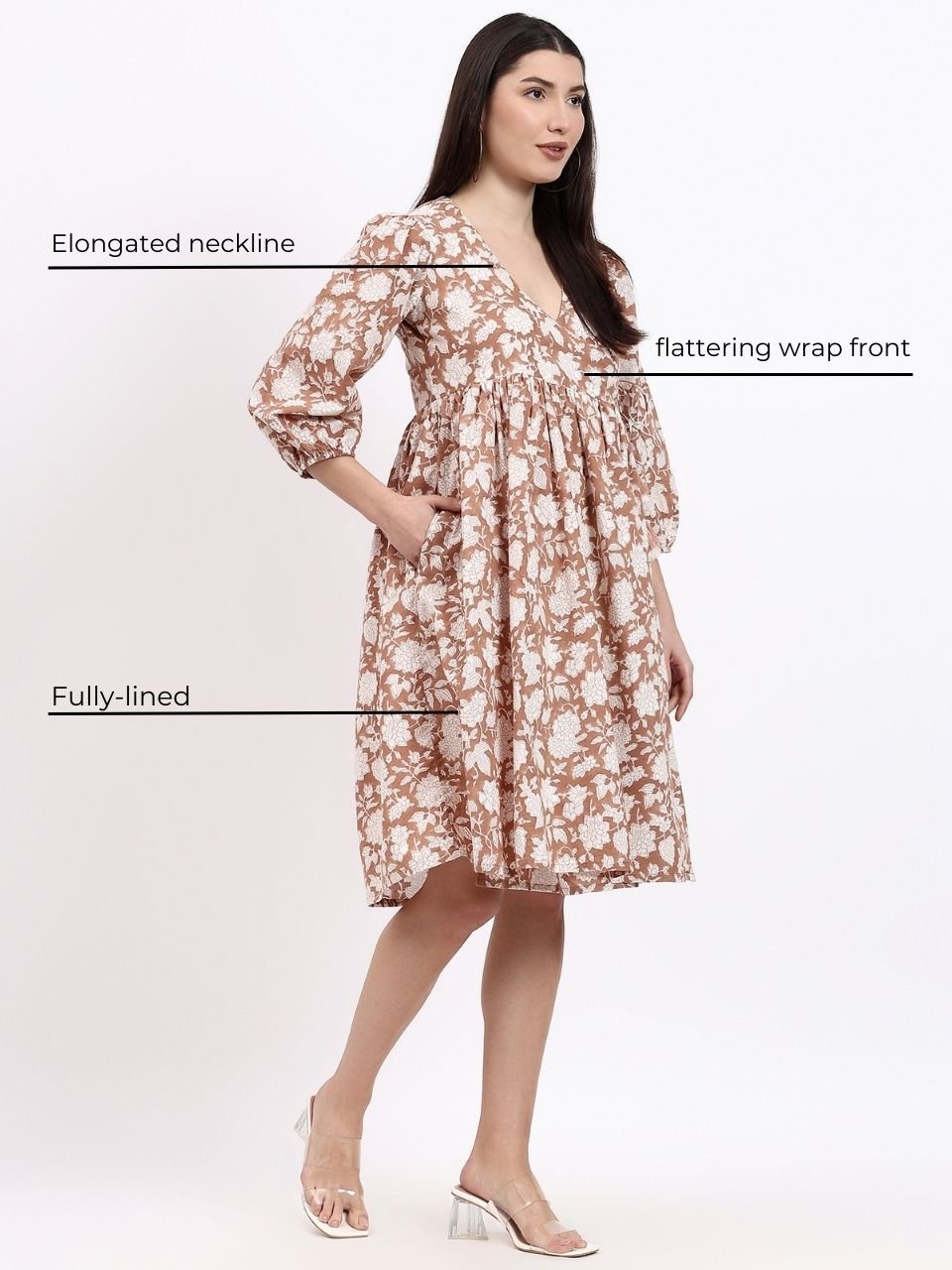Angie Wrap Midi Dress - Mocha - Hi Handmade