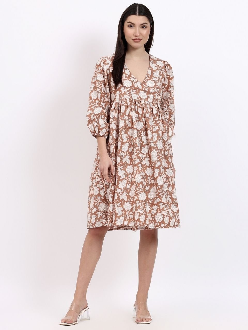 Angie Wrap Midi Dress - Mocha - Hi Handmade