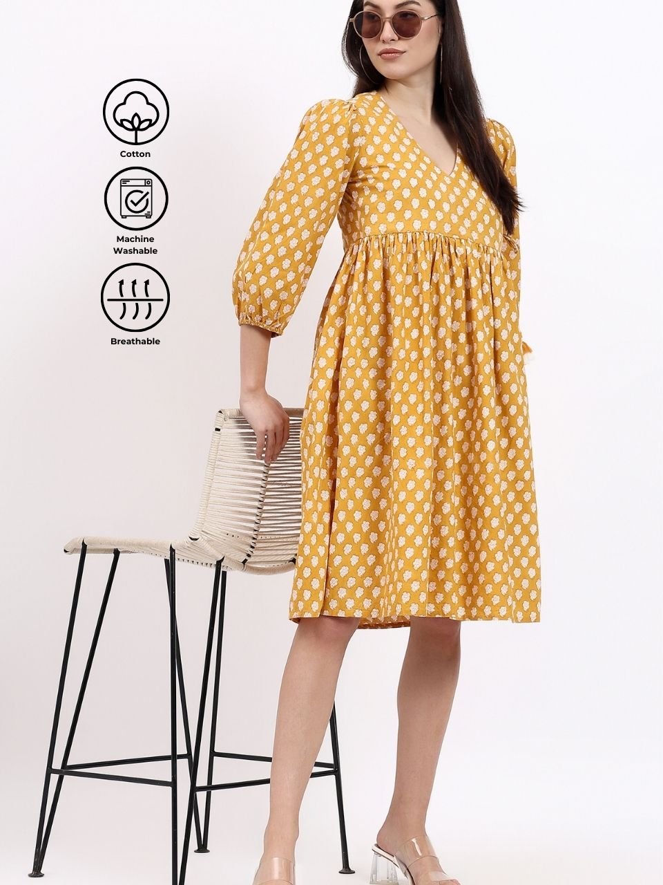 Angie Wrap Midi Dress - Mustard - Hi Handmade