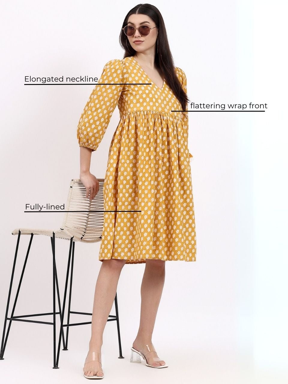 Angie Wrap Midi Dress - Mustard - Hi Handmade