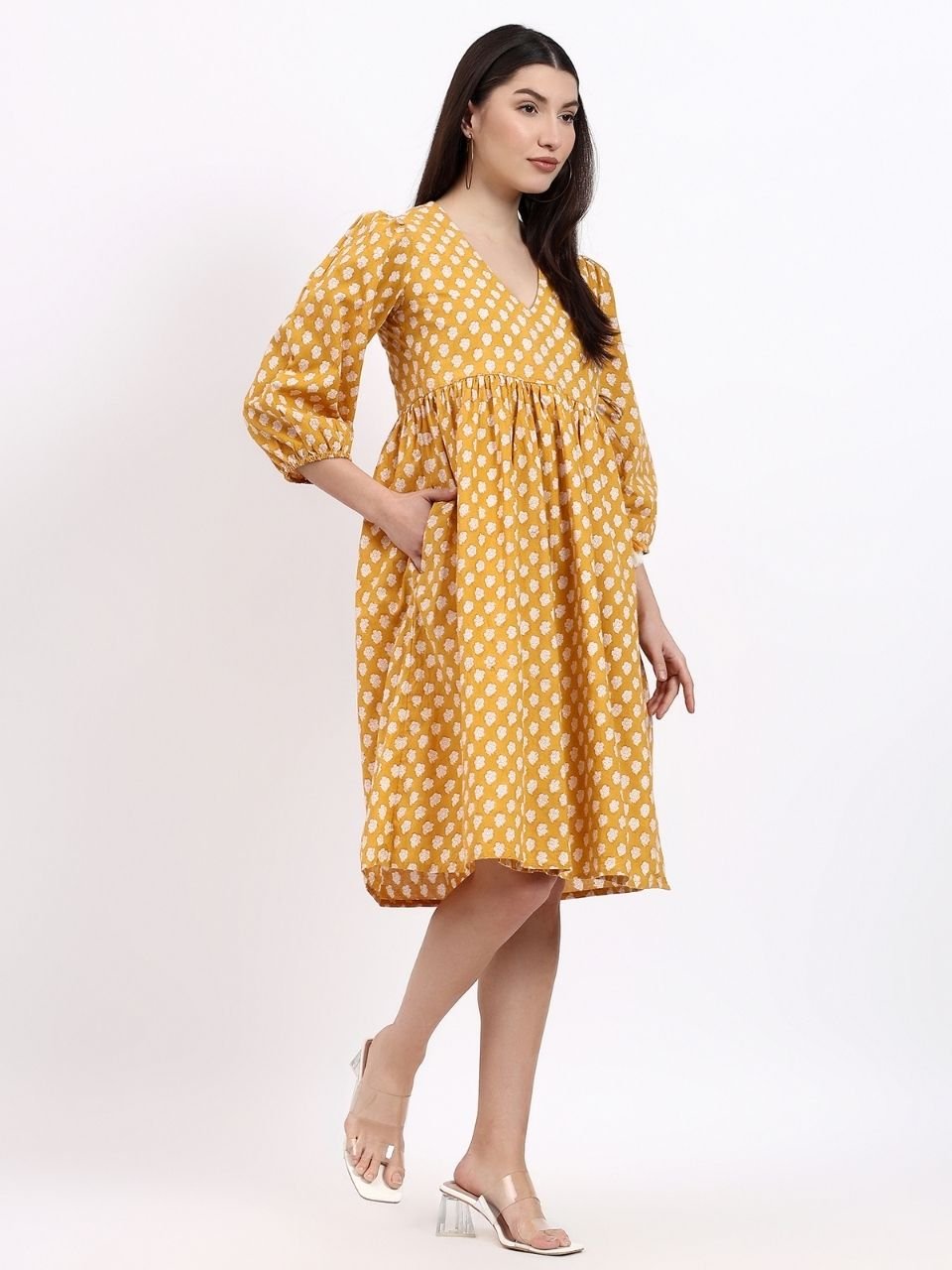 Angie Wrap Midi Dress - Mustard - Hi Handmade