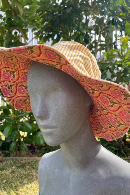 Block Print Reversible Hat - Orange - Hi Handmade