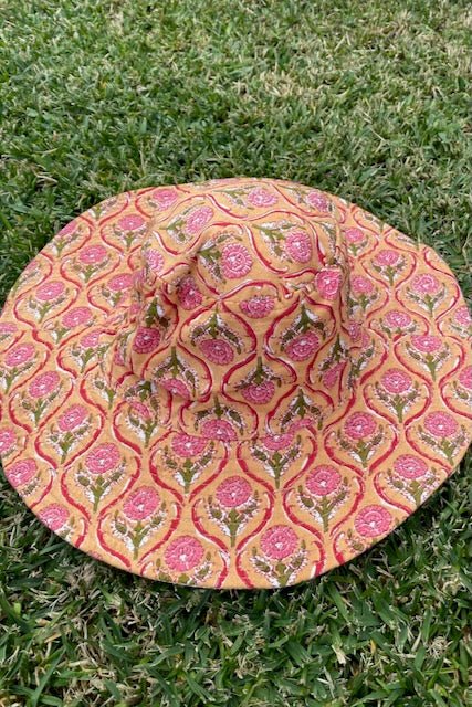 Block Print Reversible Hat - Orange - Hi Handmade