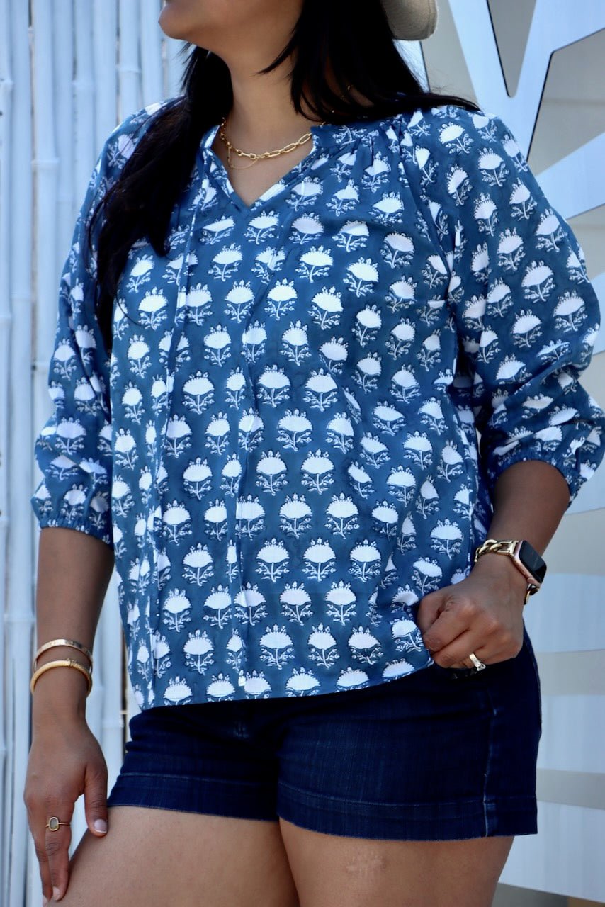 Block Print Top - Blue - Hi Handmade