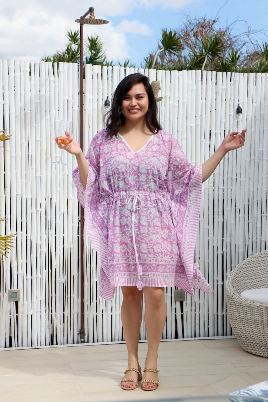 Boho Short Beach Kaftan - Jacaranda - Hi Handmade