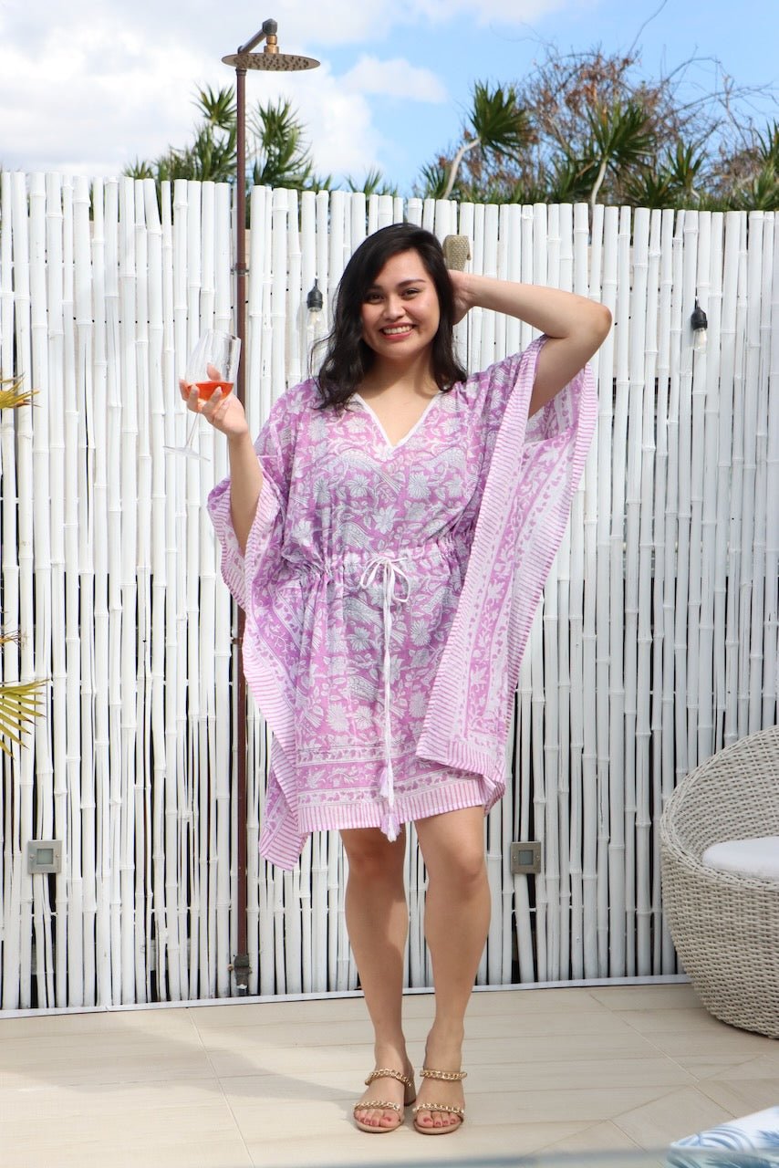 Boho Short Beach Kaftan - Jacaranda - Hi Handmade