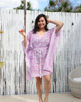 Boho Short Beach Kaftan - Jacaranda - Hi Handmade