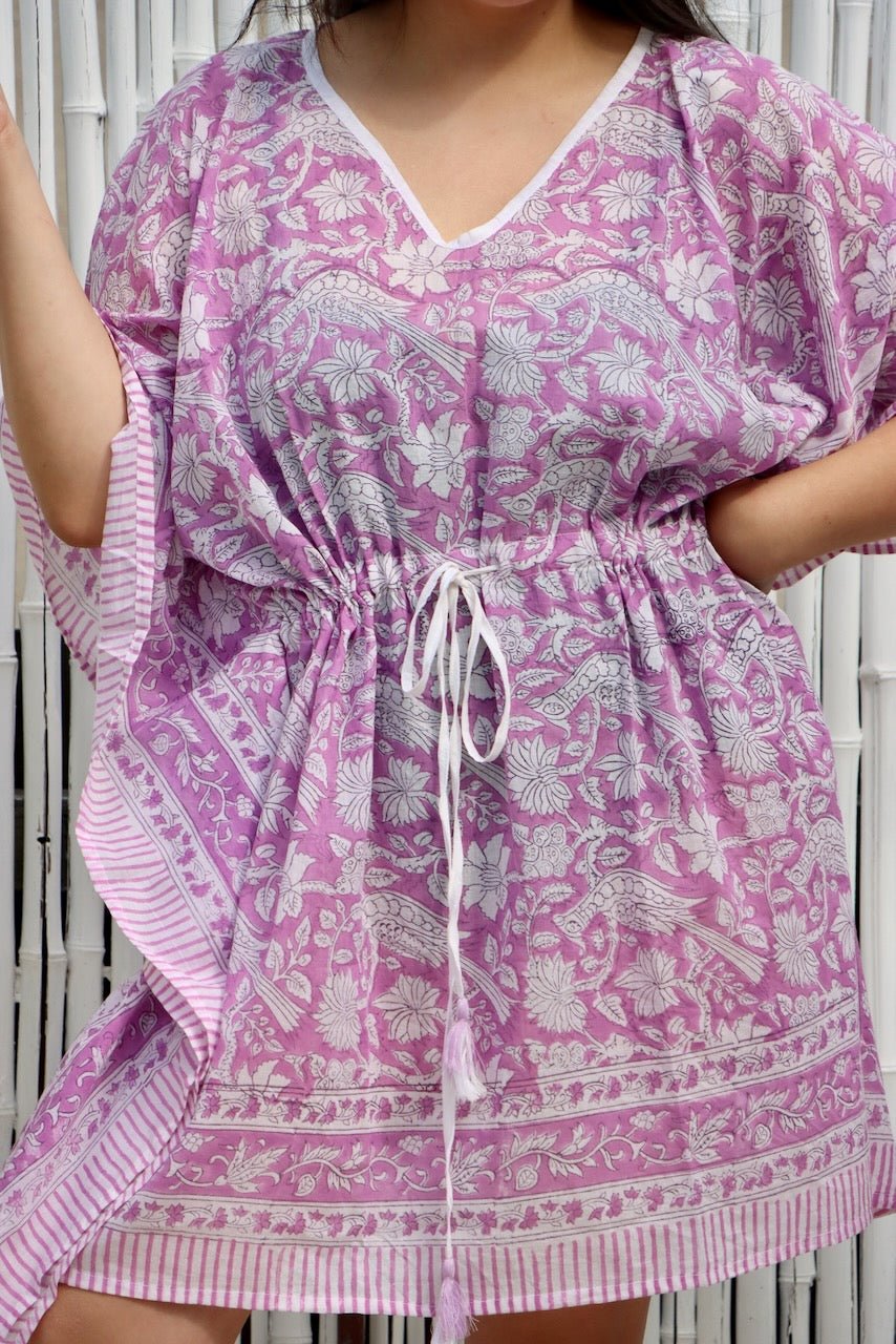 Boho Short Beach Kaftan - Jacaranda - Hi Handmade