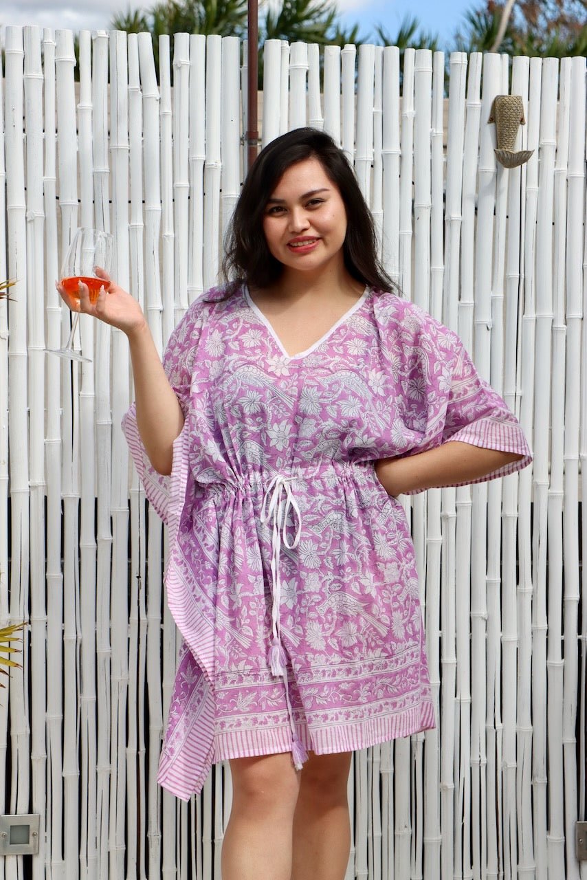 Boho Short Beach Kaftan - Jacaranda - Hi Handmade