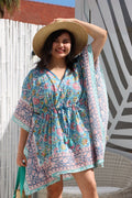 Boho Short Beach Kaftan - Lagoon Blue
