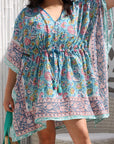 Boho Short Beach Kaftan - Lagoon Blue - Hi Handmade