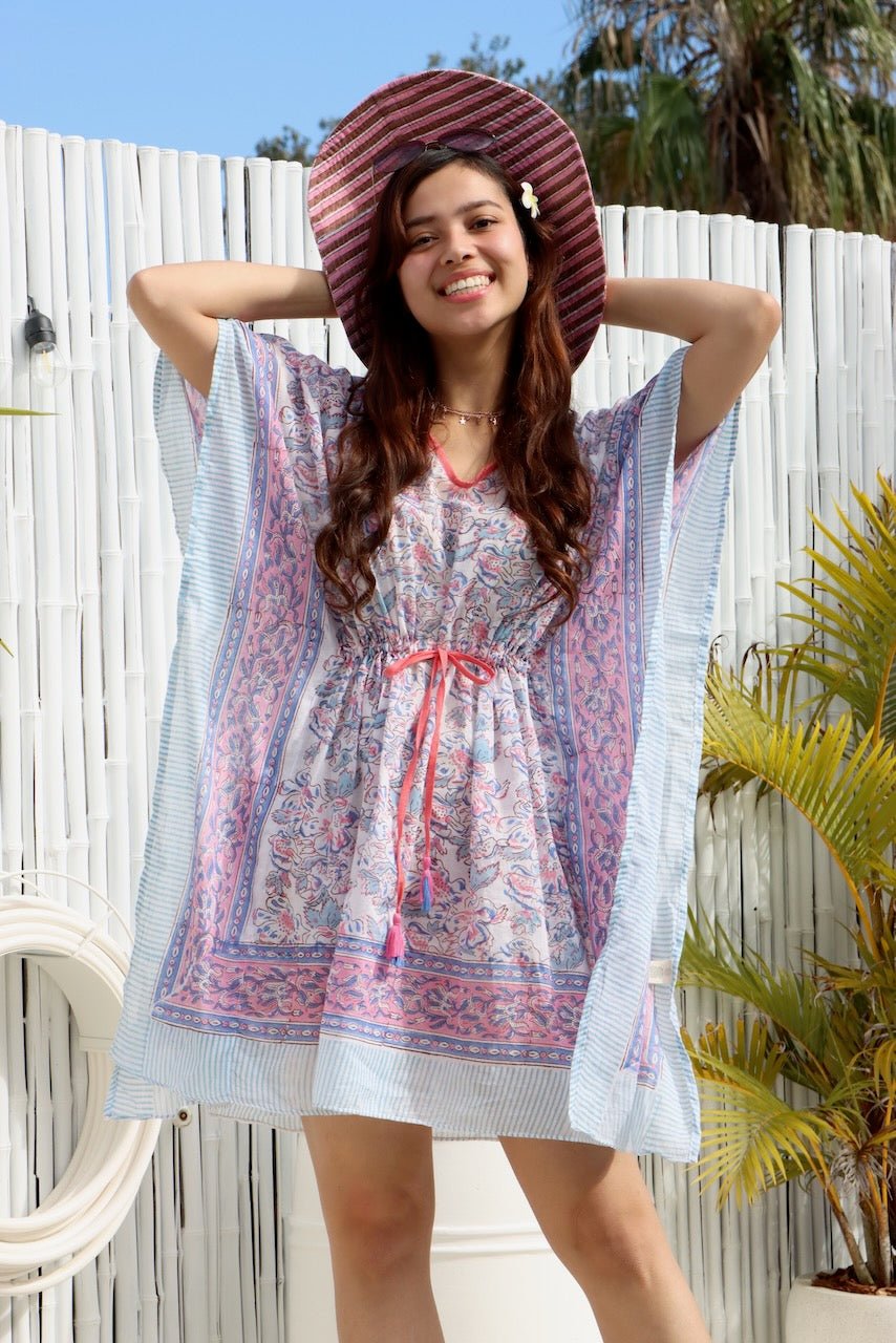 Boho Short Beach Kaftan - Sunset Pink - Hi Handmade