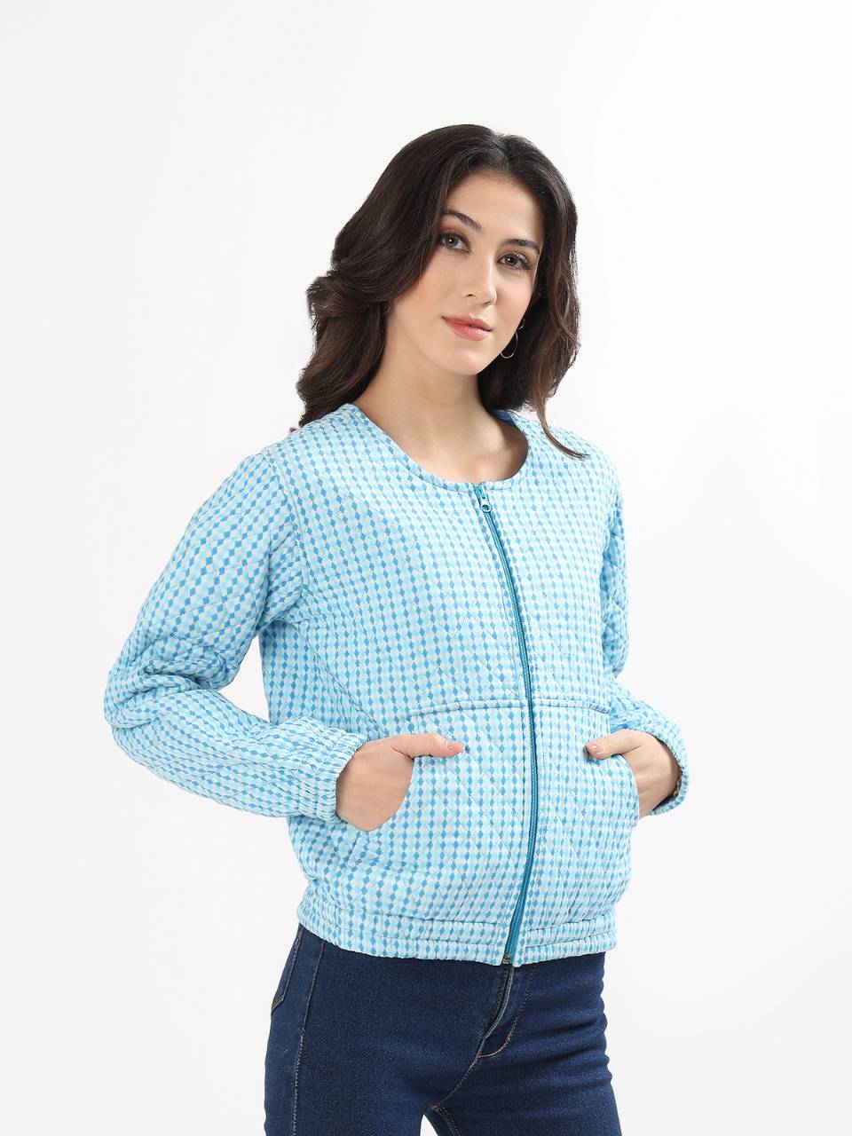 Cara Cotton Quilted Jacket - Argyle Ocean - Hi Handmade