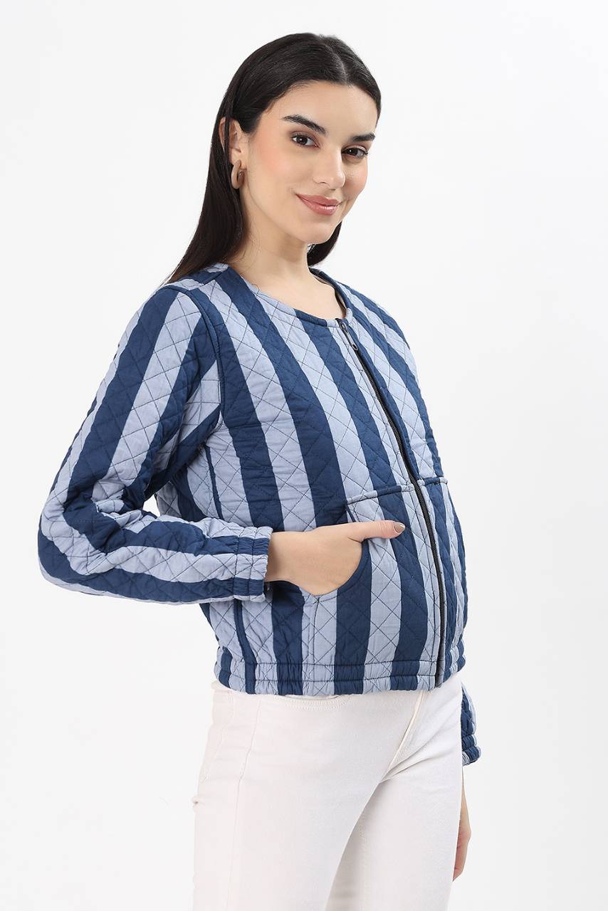 Cara Cotton Quilted Jacket - Blue - Hi Handmade