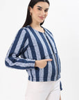 Cara Cotton Quilted Jacket - Blue - Hi Handmade