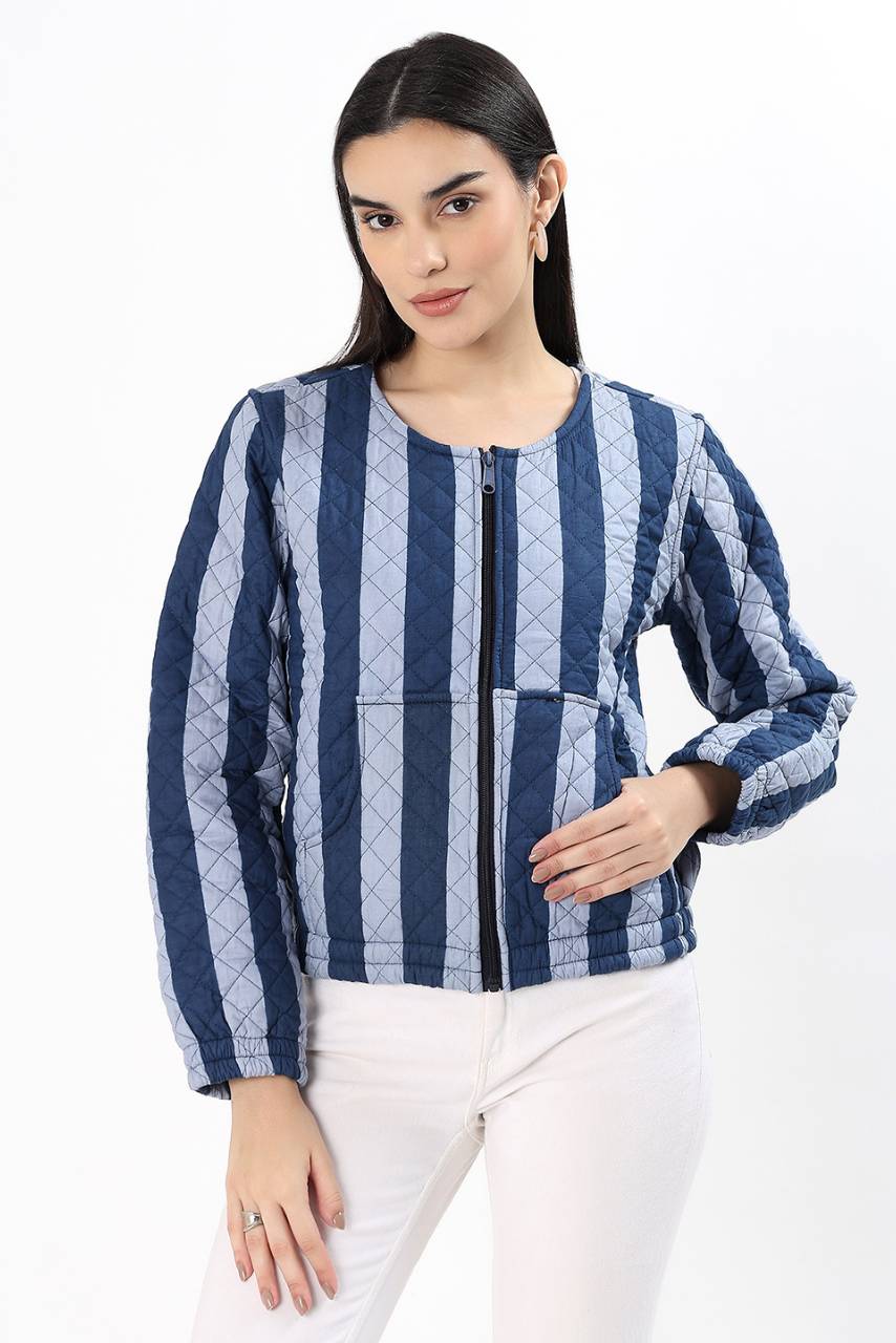 Cara Cotton Quilted Jacket - Blue - Hi Handmade