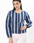 Cara Cotton Quilted Jacket - Blue - Hi Handmade
