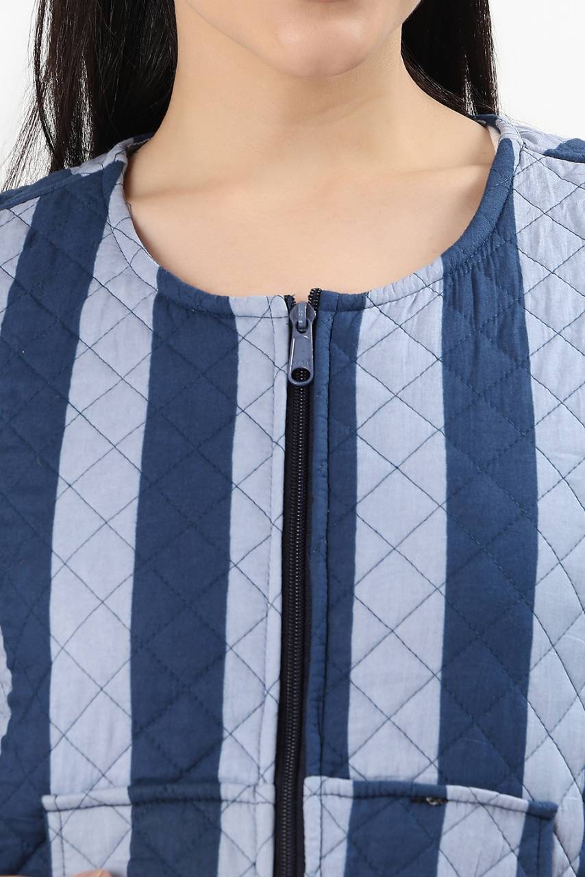 Cara Cotton Quilted Jacket - Blue - Hi Handmade