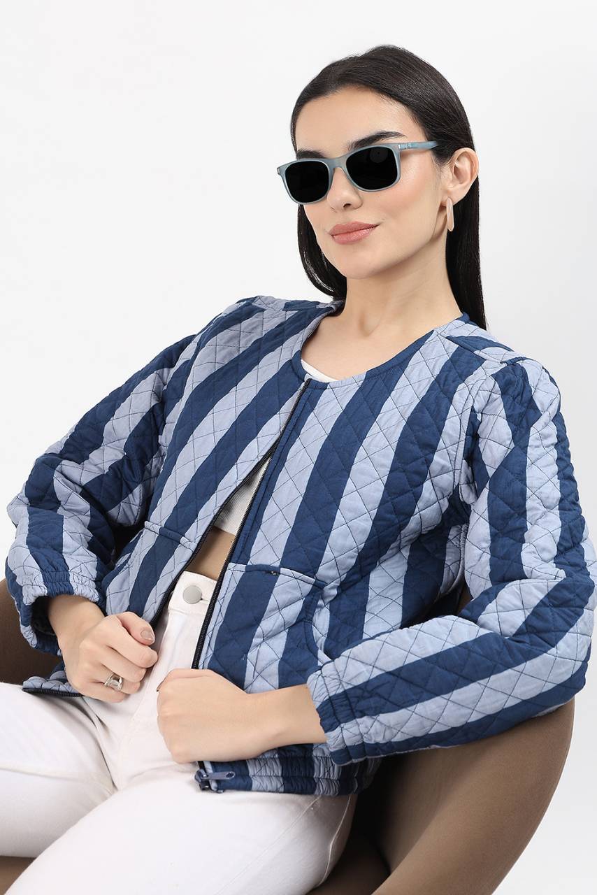 Cara Cotton Quilted Jacket - Blue - Hi Handmade