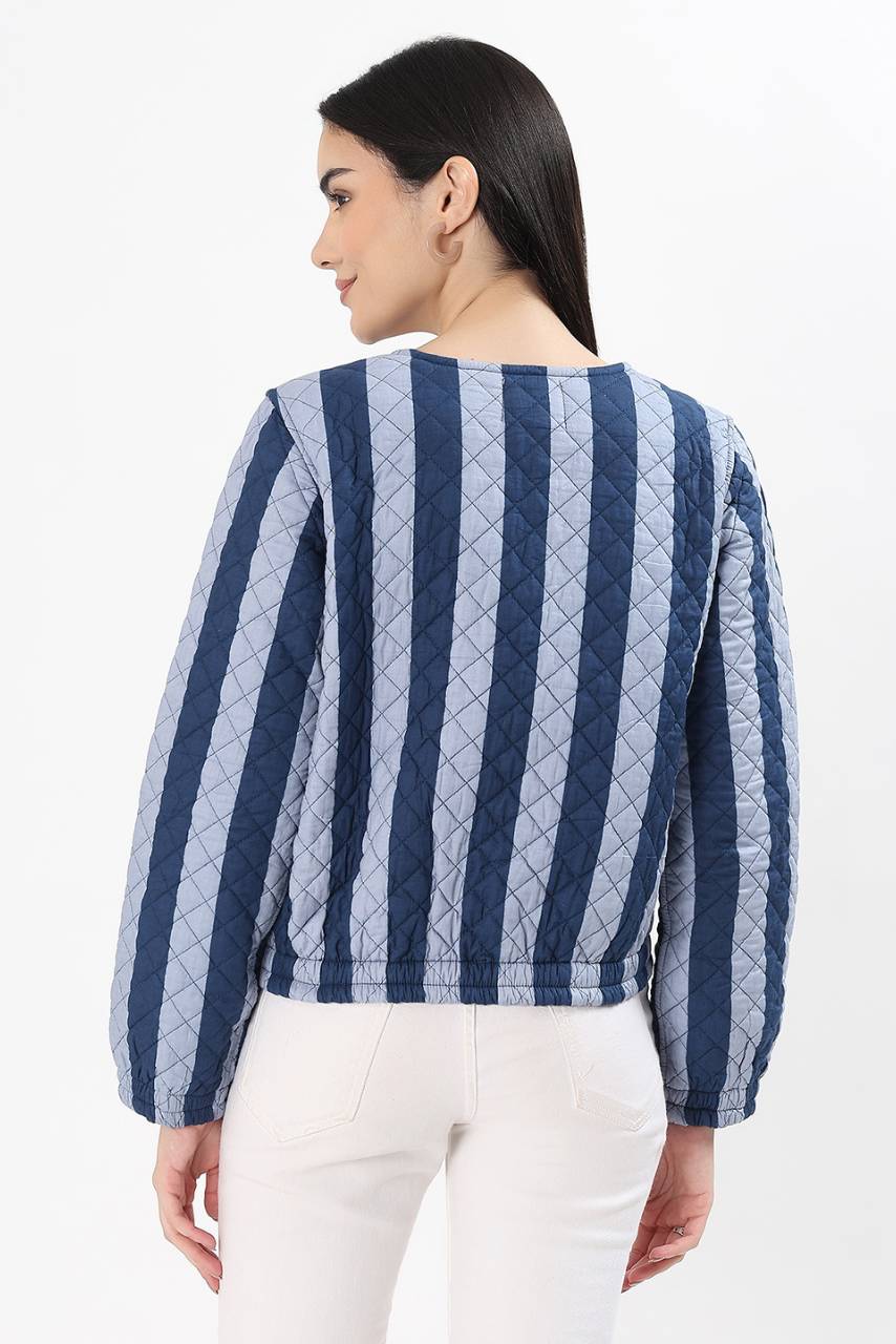 Cara Cotton Quilted Jacket - Blue - Hi Handmade