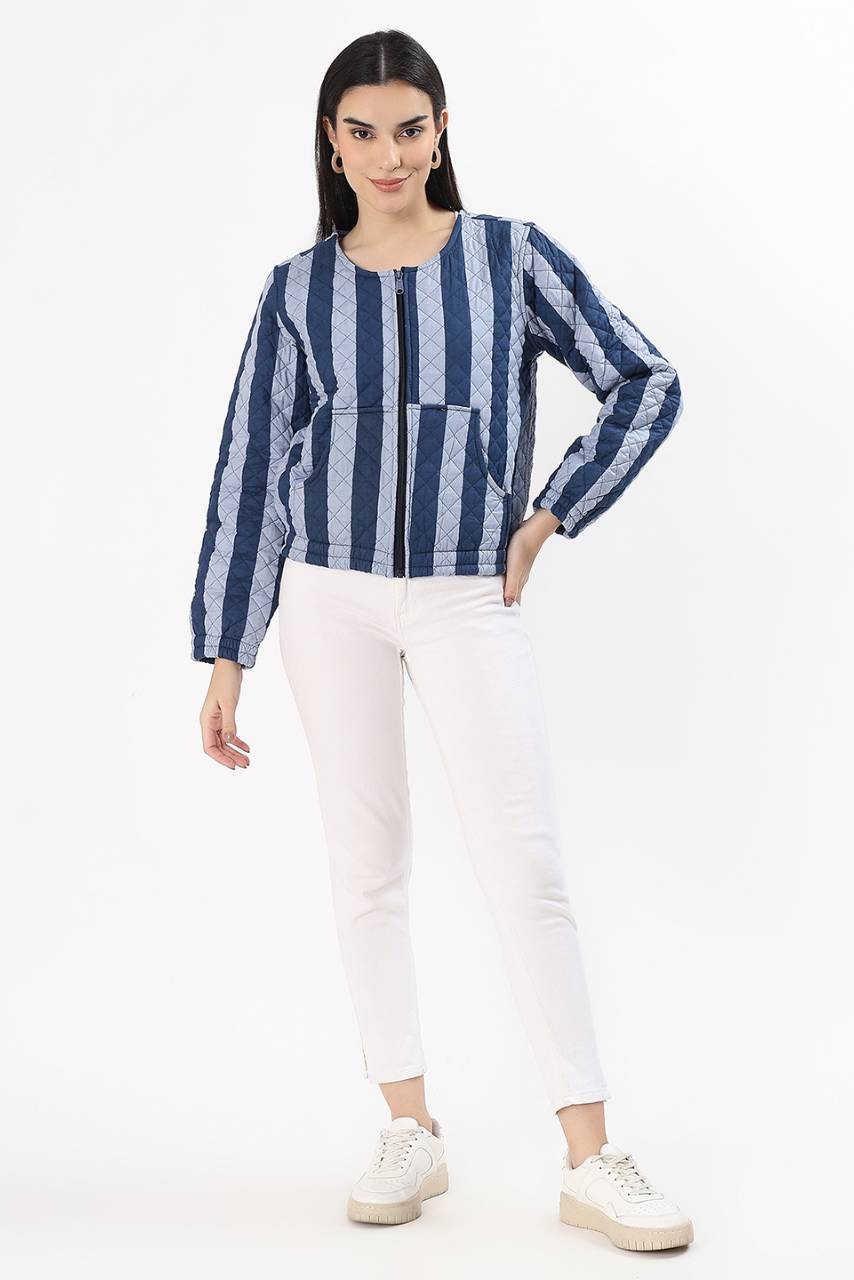 Cara Cotton Quilted Jacket - Blue - Hi Handmade
