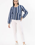 Cara Cotton Quilted Jacket - Blue - Hi Handmade