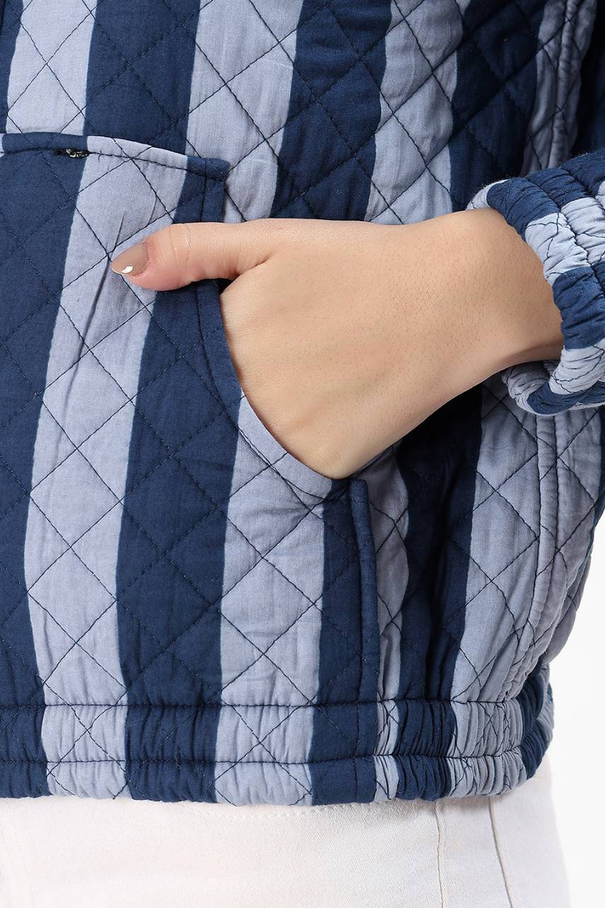 Cara Cotton Quilted Jacket - Blue - Hi Handmade