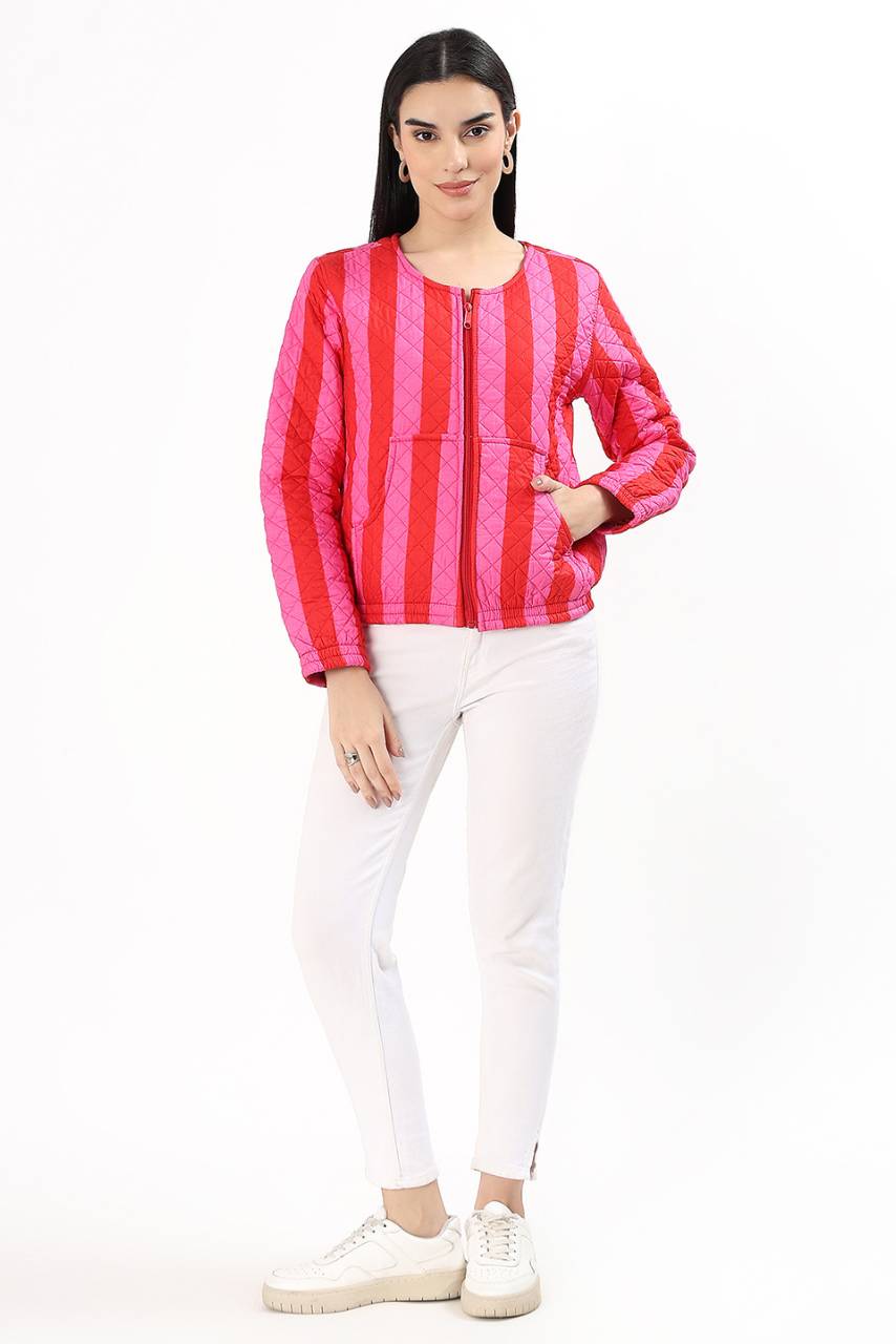 Cara Cotton Quilted Jacket - Pink - Hi Handmade