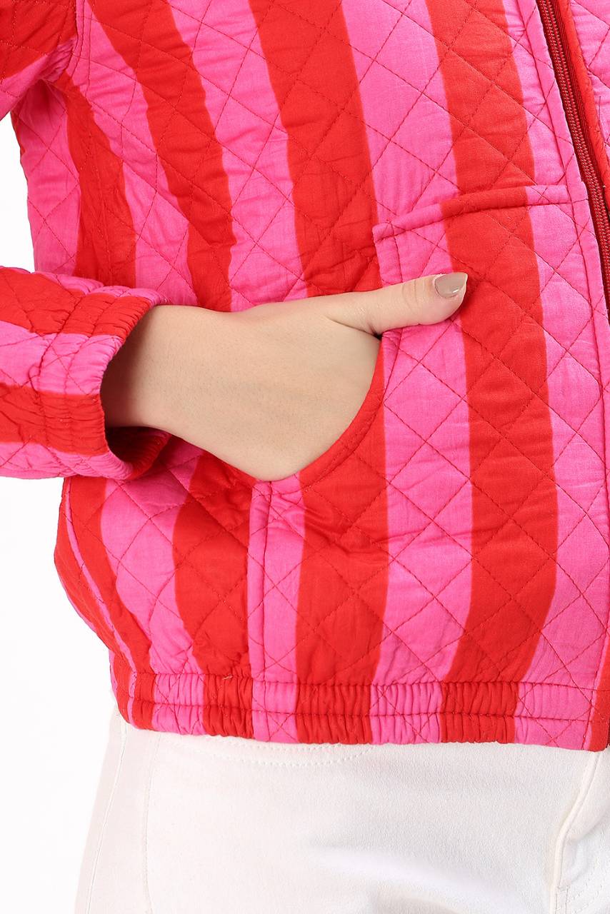 Cara Cotton Quilted Jacket - Pink - Hi Handmade