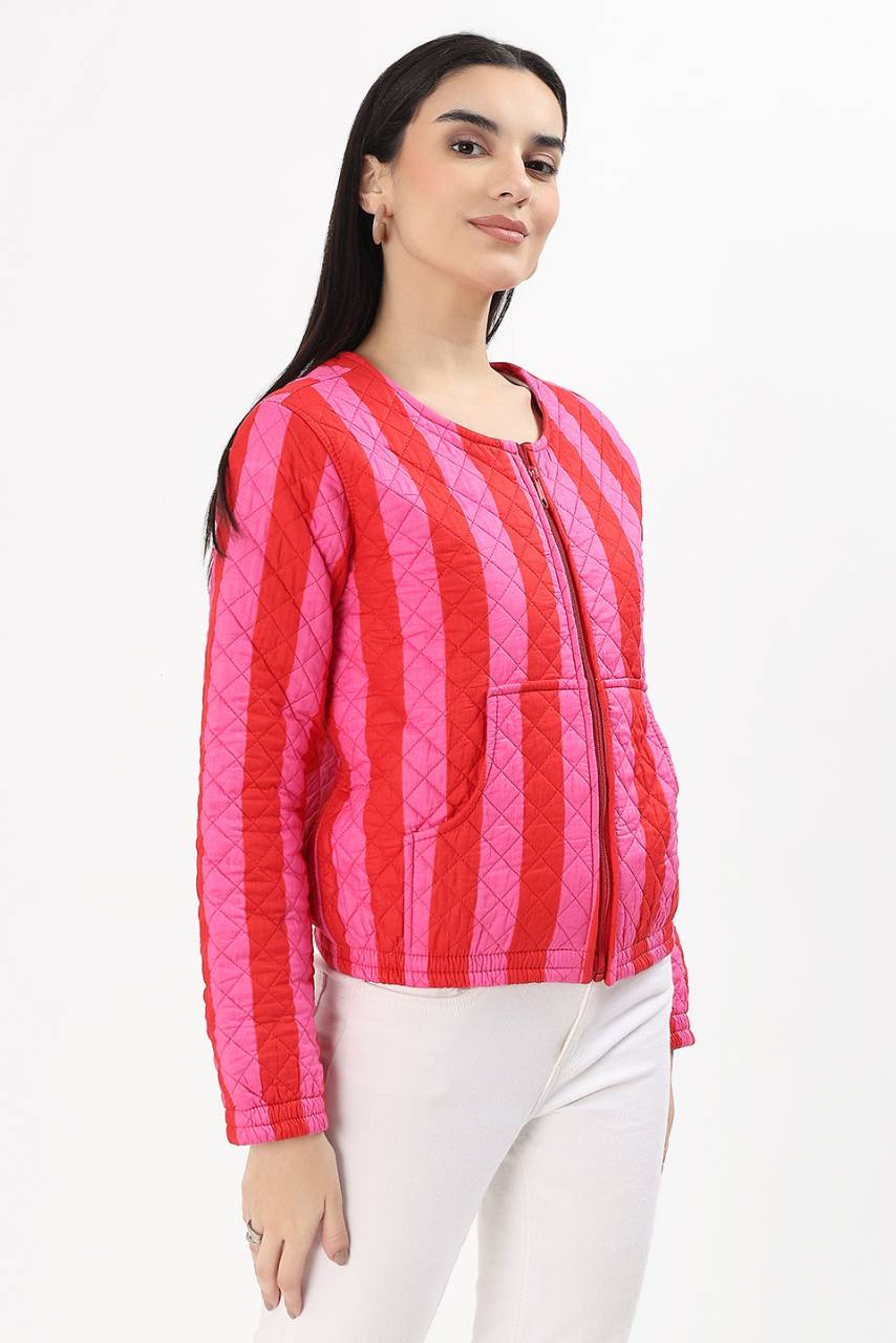Cara Cotton Quilted Jacket - Pink - Hi Handmade