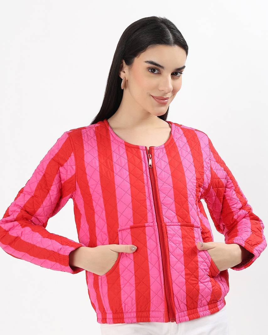 Cara Cotton Quilted Jacket - Pink - Hi Handmade