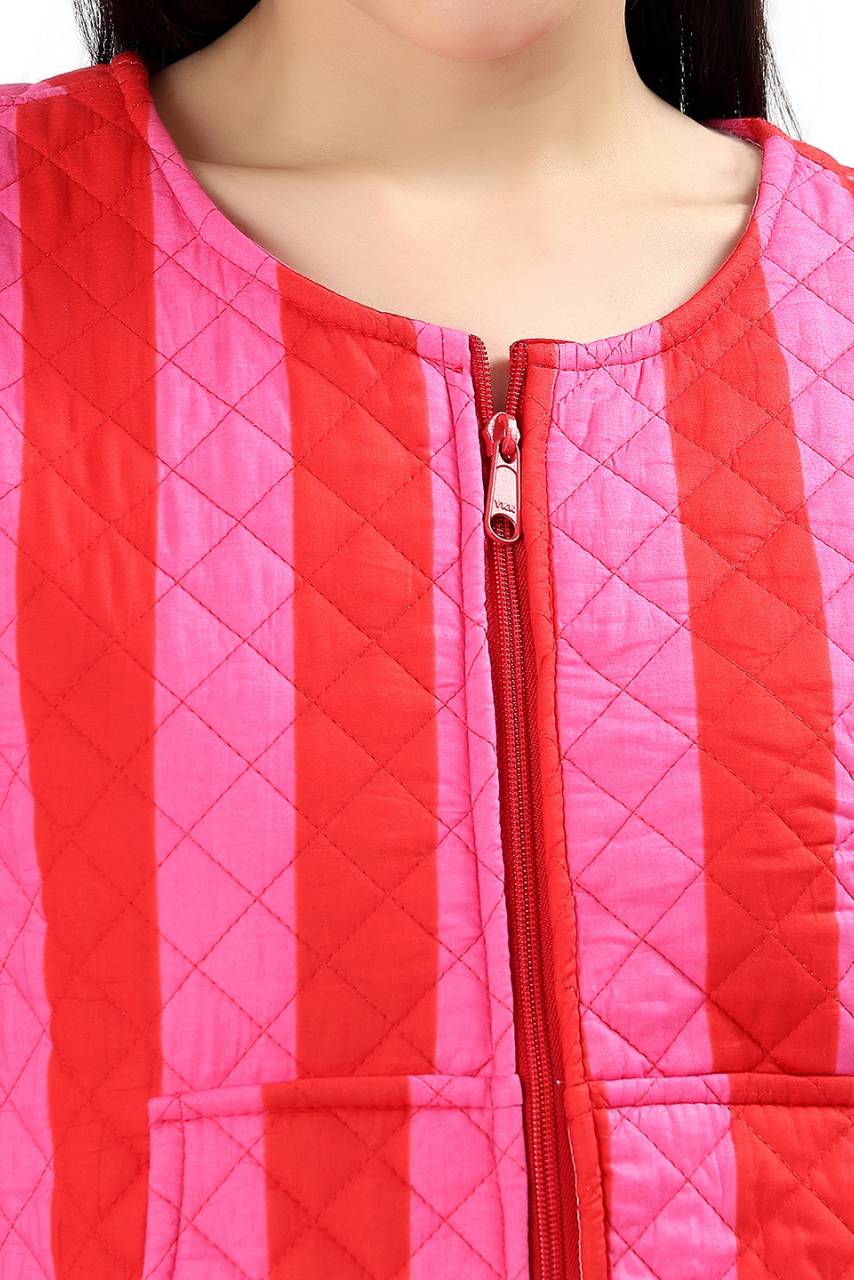 Cara Cotton Quilted Jacket - Pink - Hi Handmade