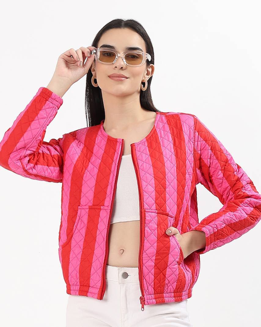 Cara Cotton Quilted Jacket - Pink - Hi Handmade