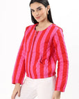 Cara Cotton Quilted Jacket - Pink - Hi Handmade