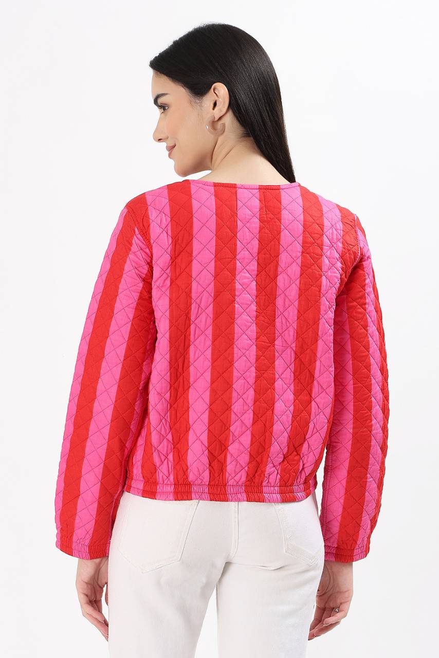 Cara Cotton Quilted Jacket - Pink - Hi Handmade