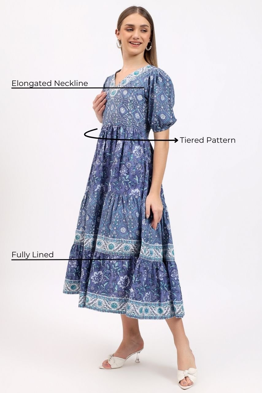 Cotton Dress Maxi - Blue - Hi Handmade