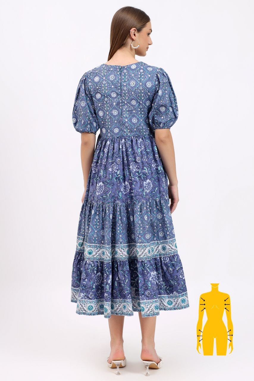 Cotton Dress Maxi - Blue - Hi Handmade