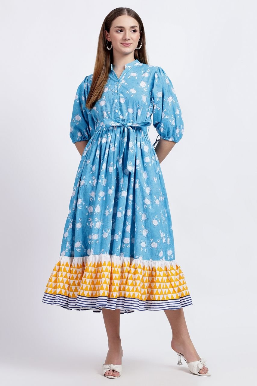 Cotton Dress Maxi - Crab - Hi Handmade