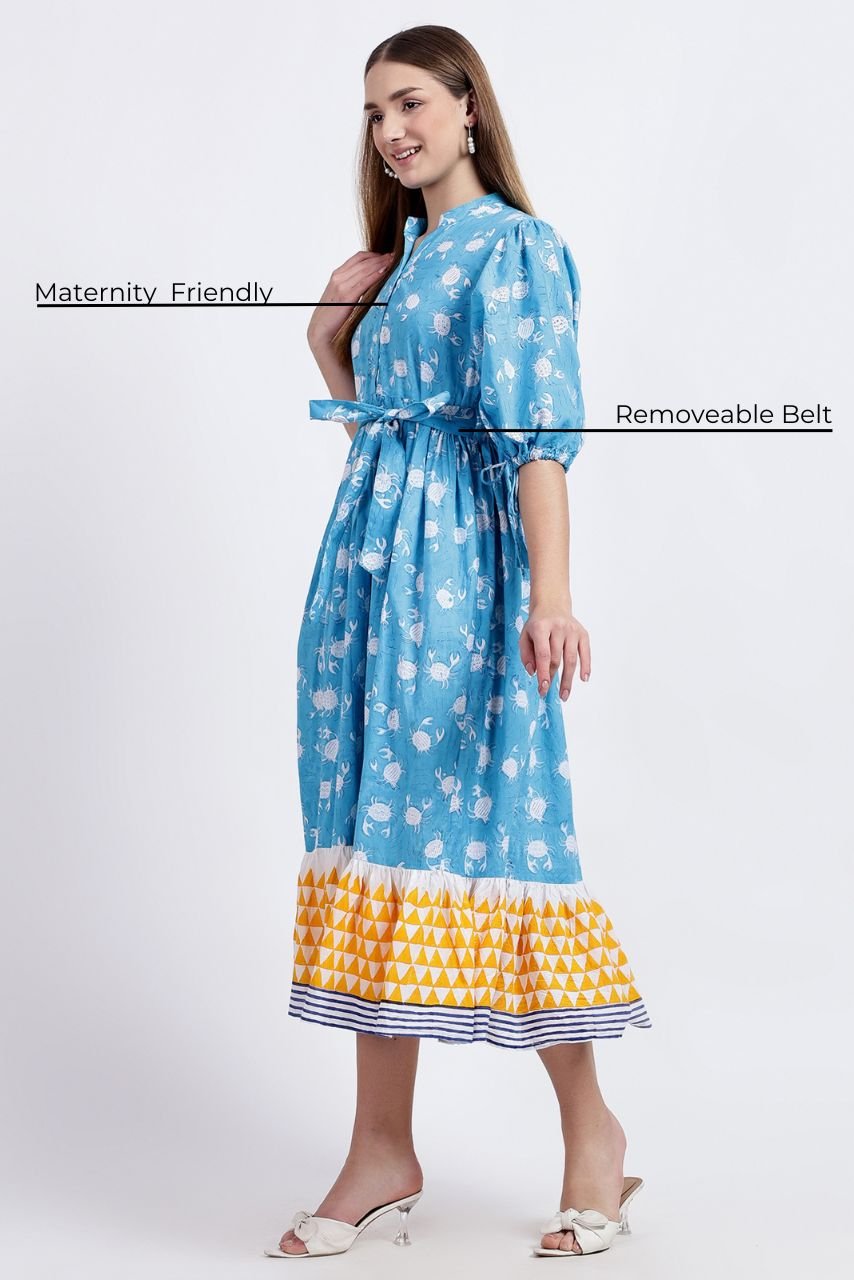 Cotton Dress Maxi - Crab - Hi Handmade