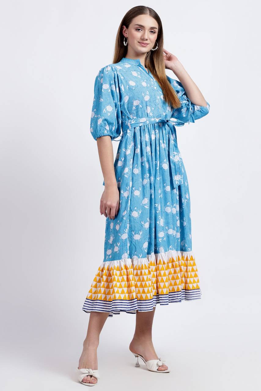 Cotton Dress Maxi - Crab - Hi Handmade