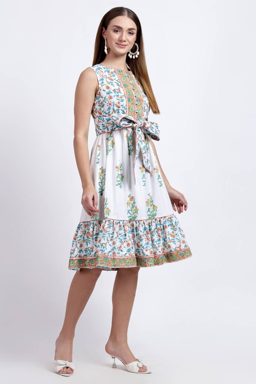 Cotton Dress Midi - White - Hi Handmade