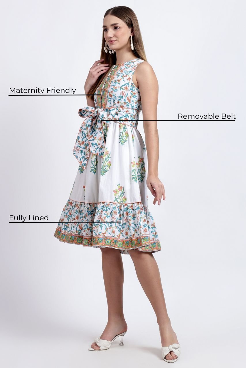 Cotton Dress Midi - White - Hi Handmade