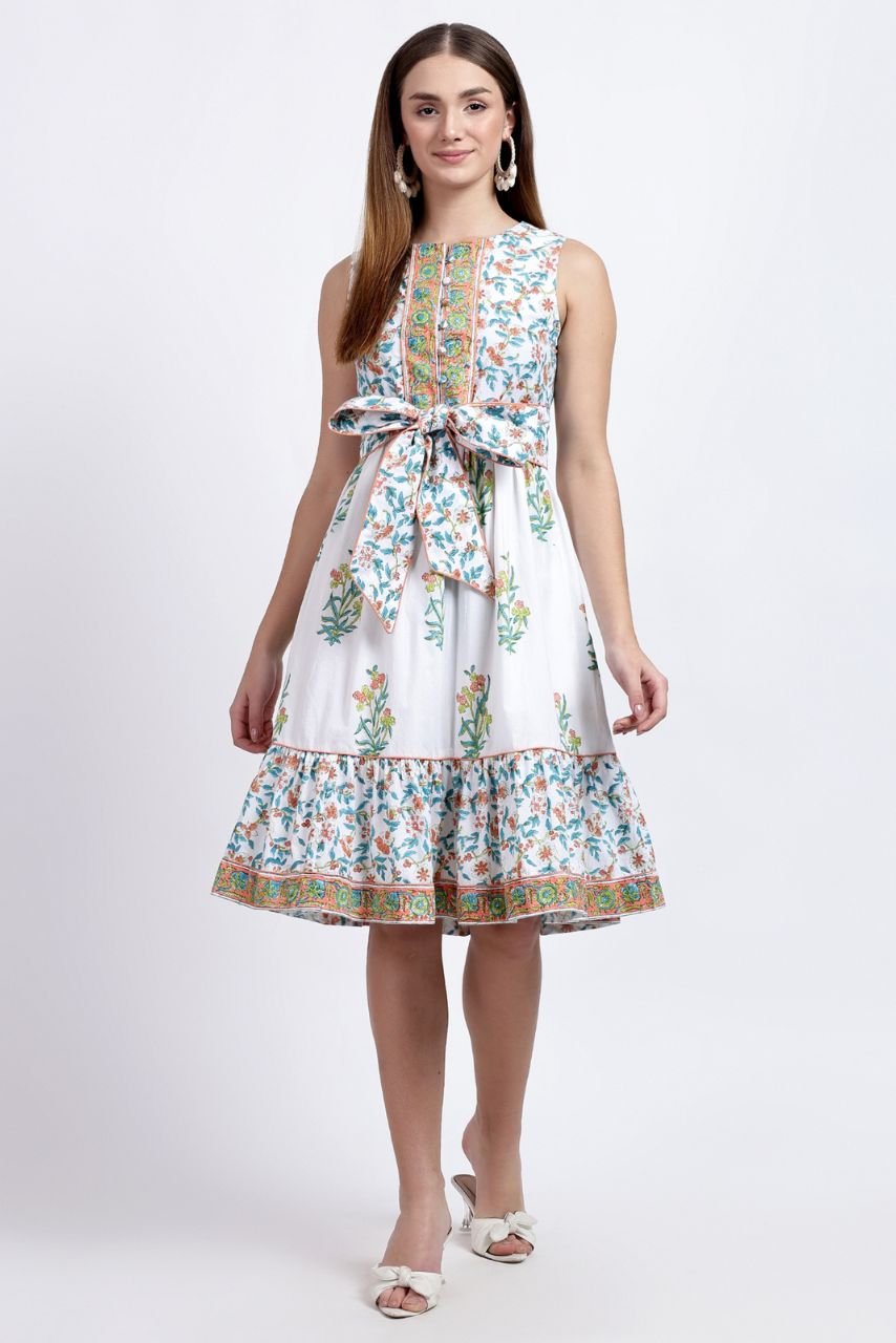 Cotton Dress Midi - White - Hi Handmade