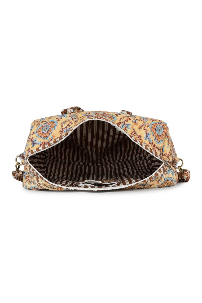 Cotton Duffle Bag - Beige Botanical - Hi Handmade