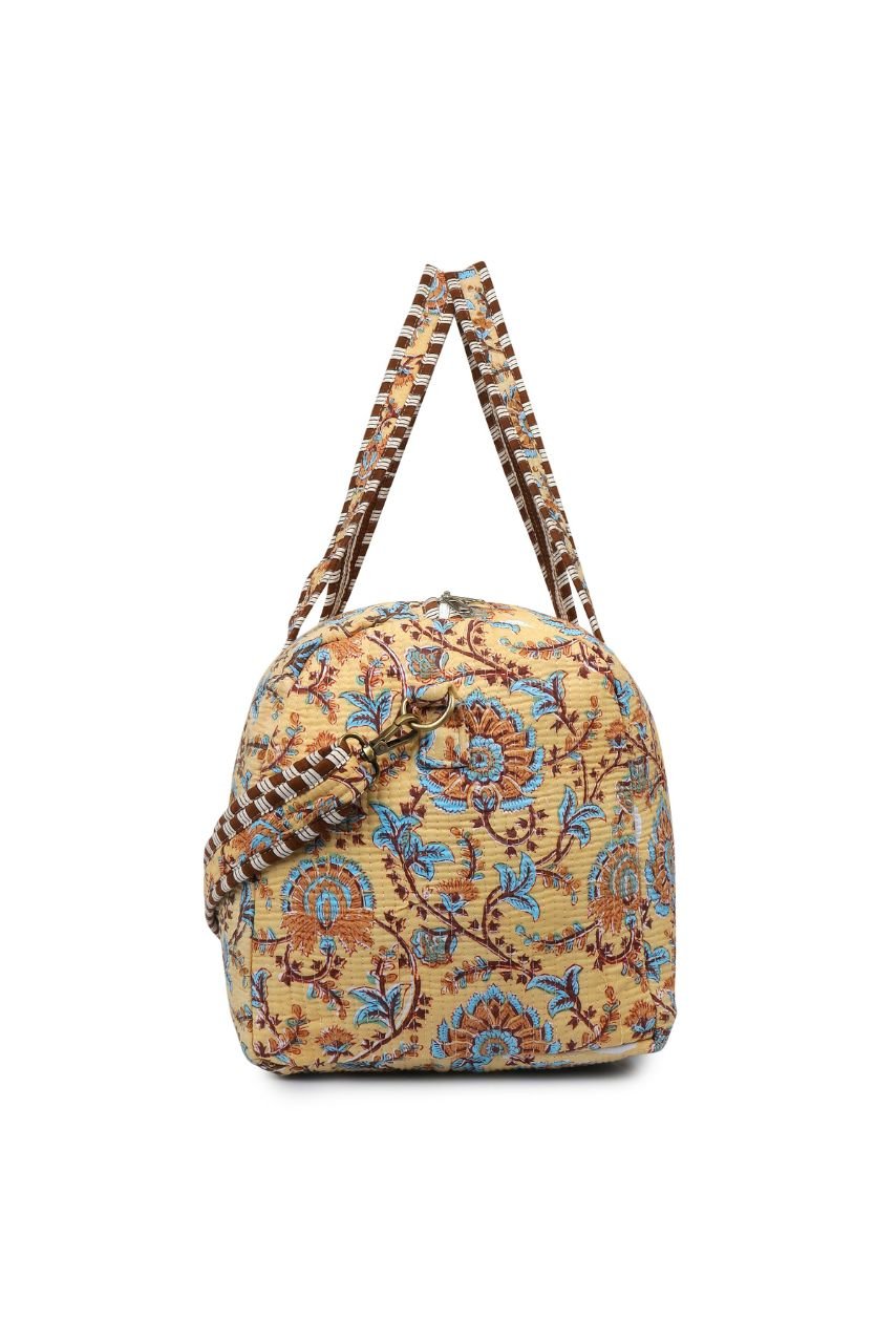 Cotton Duffle Bag - Beige Botanical - Hi Handmade