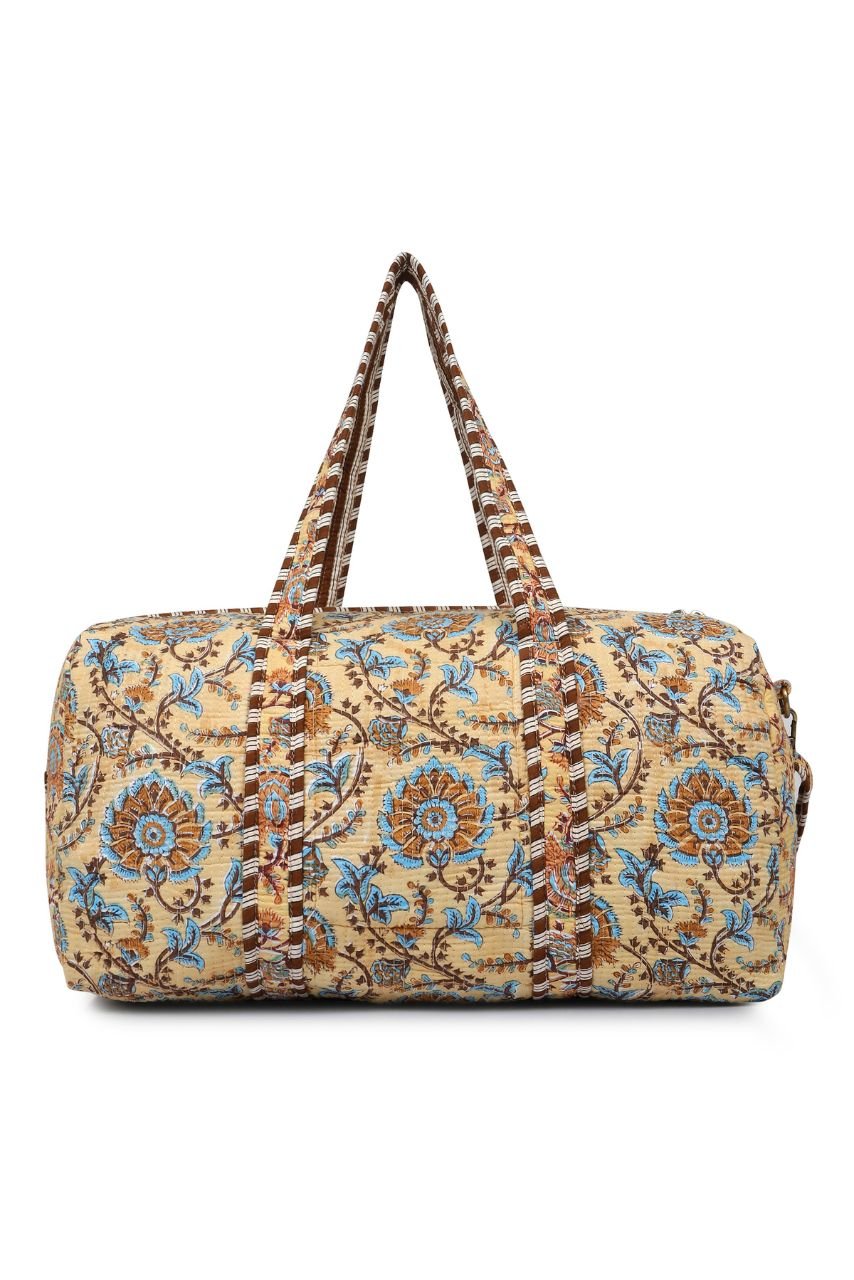 Cotton Duffle Bag - Beige Botanical - Hi Handmade