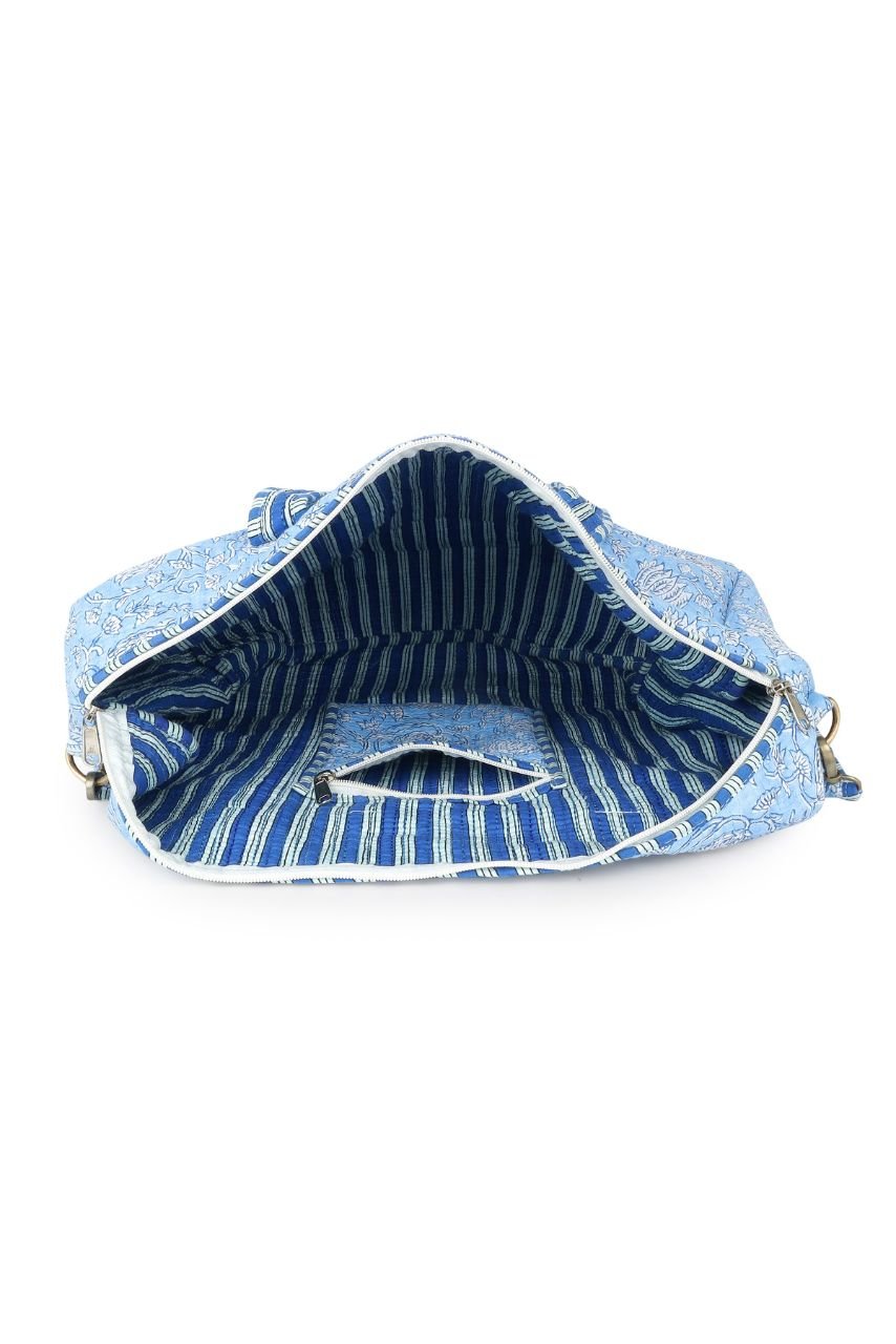 Cotton Duffle Bag - Blue Lily - Hi Handmade