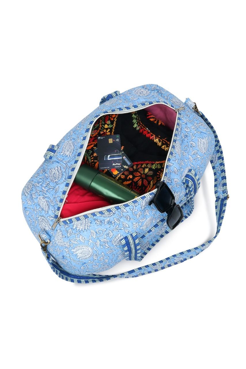 Cotton Duffle Bag - Blue Lily - Hi Handmade