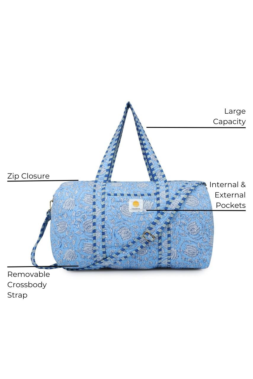 Cotton Duffle Bag - Blue Lily - Hi Handmade