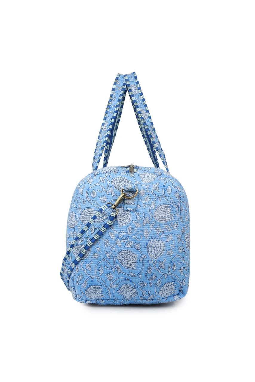 Cotton Duffle Bag - Blue Lily - Hi Handmade